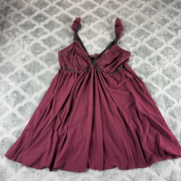Torrid Babydoll Nightgown Womens 0 Burgundy Lace Mesh Lingerie Sleepwear Plus - Picture 1 of 9